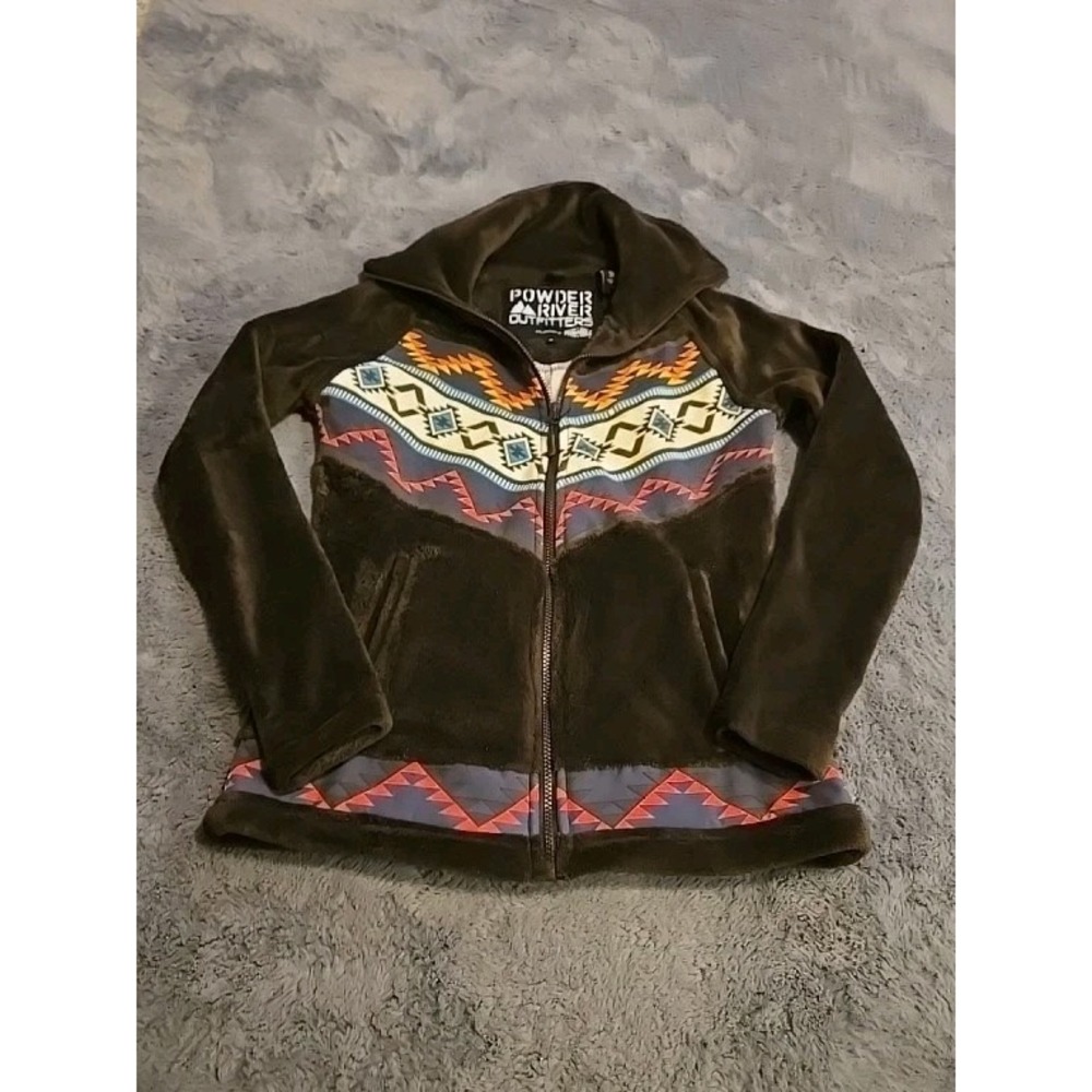 Powder River Outfitters Aztec Jacket Womens Small Micro Fur‎ Brown Western Rodeo
